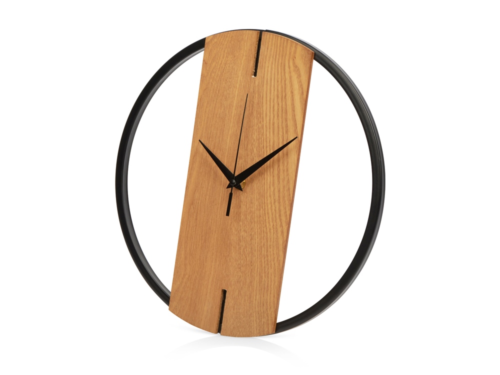 Деревянные часы с металлическим ободом, диаметр 30 см, Time Wheel, черный