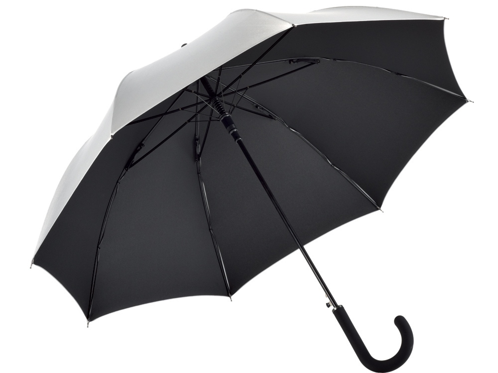 Зонт-трость 7119 Double silver, полуавтомат, черный