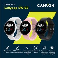 Умные часы CANYON Lollypop SW-63, IP 68, BT 5.0, сенсорный дисплей 1.3, черный