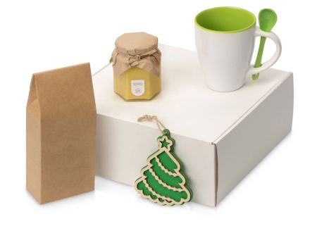 Подарочный набор с чаем, кружкой, медом и новогодней подвеской Чайная церемония, зеленый