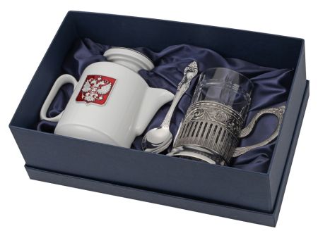 Чайный набор с подстаканником и фарфоровым чайником ЭГОИСТ-М, серебристый