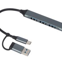 USB-хаб Link с коннектором 2-в-1 USB-C и USB-A, 2.0/3.0, серый