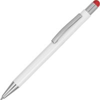 Ручка металлическая шариковая Flowery со стилусом и цветным зеркальным слоем, красный