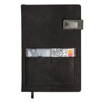Бизнес блокнот А5 Freya с клапаном и карманом для визиток, твердая обложка, 128 листов, черный и свет