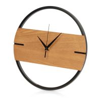 Деревянные часы с металлическим ободом, диаметр 30 см, Time Wheel горизонтальные, натуральный/черн