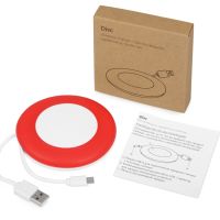 Беспроводное зарядное устройство со встроенным кабелем 2-в-1 Disc, красный