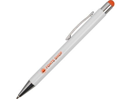 Ручка металлическая шариковая Flowery со стилусом и цветным зеркальным слоем, оранжевый