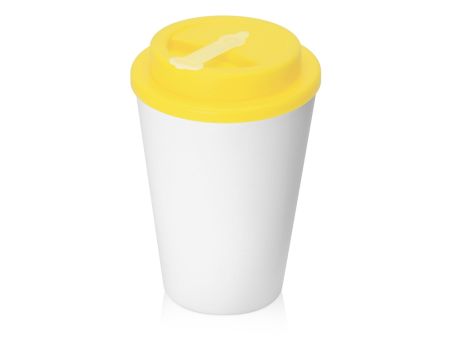 Пластиковый стакан Take away с двойными стенками и крышкой с силиконовым клапаном, 350 мл, желтый