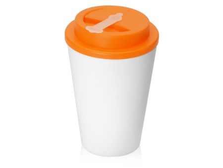 Пластиковый стакан Take away с двойными стенками и крышкой с силиконовым клапаном, 350 мл, оранжевый