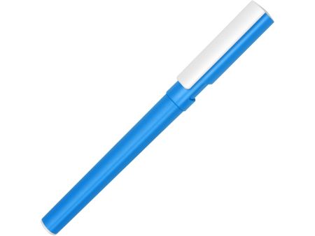 Ручка пластиковая шариковая трехгранная Nook с подставкой для телефона в колпачке, голубой