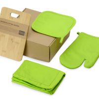Подарочный набор с разделочной доской, фартуком, прихваткой, зеленый