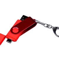 USB-флешка на 64 ГБ 3 в 1 поворотный механизм, c двумя дополнительными разъемами MicroUSB и TypeC C с одноцветным металлическим клипом, красный